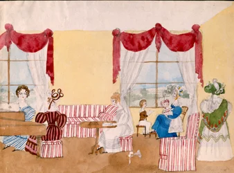 Intérieur avec femmes et enfants, vers 1830, britannique
